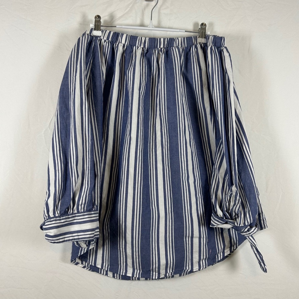 No Comment NY‎ LA Off The Shoulder Striped Blouse Blue White XL Tie Sleeve